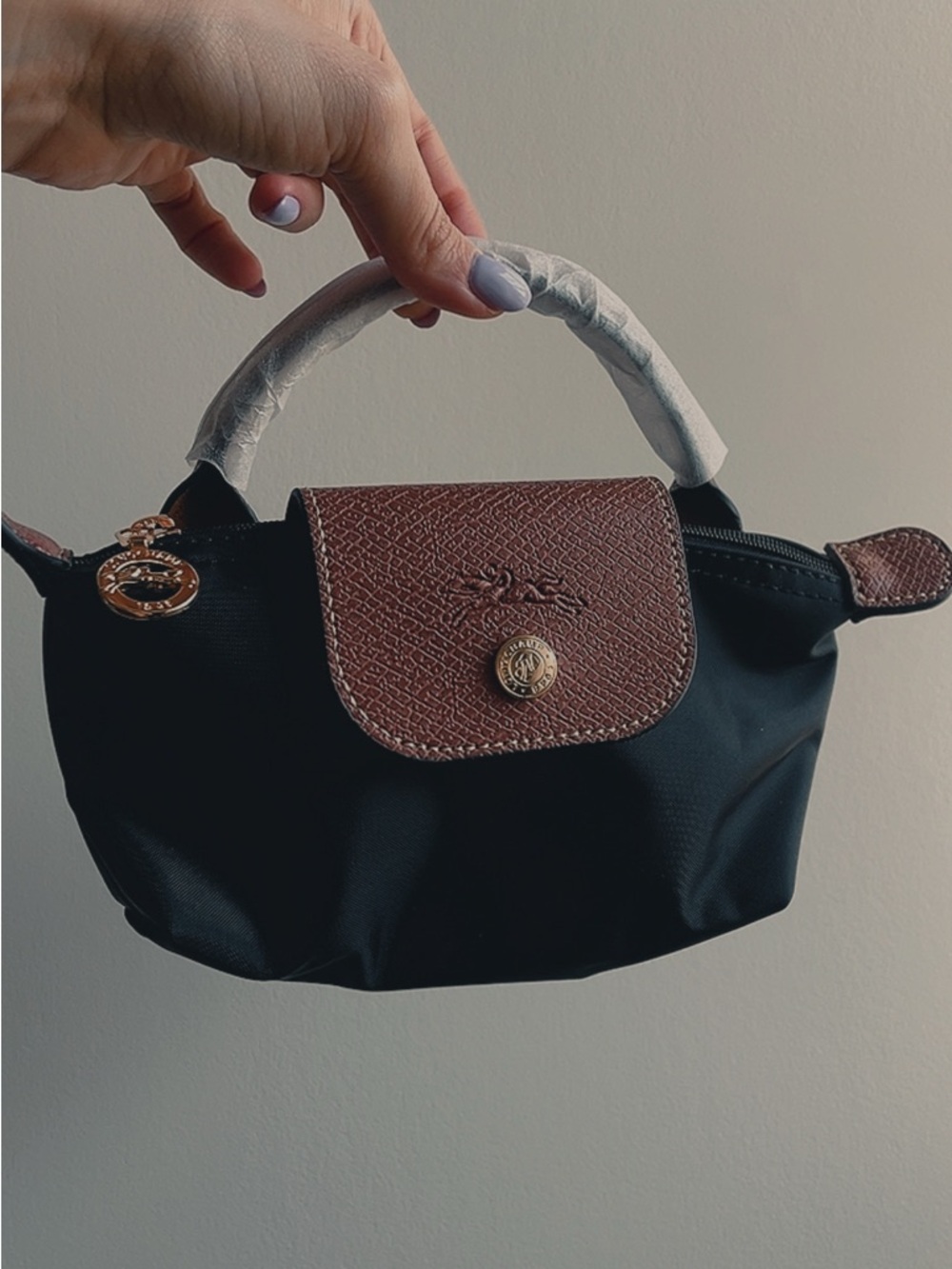 Long Champ Black and Brown Women's Top-Handle Mini Bag